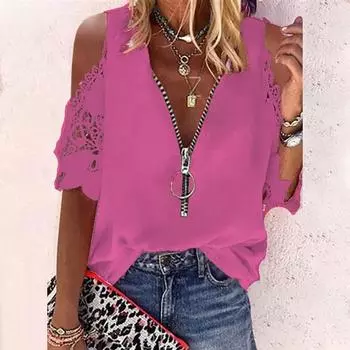 Женская модная однотонная повседневная рубашка с v-образным вырезом и полыми рукавами L горячий розовый