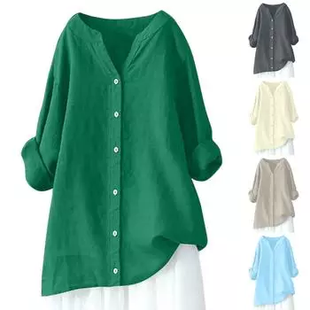 Женская модная однотонная рубашка с длинным рукавом и пуговицами, свободная рубашка, повседневная рубашка S