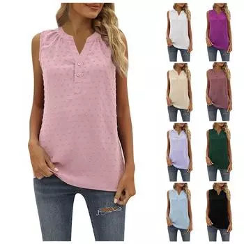 Женская модная однотонная шифоновая рубашка, свободная повседневная футболка без рукавов с v-образным вырезом