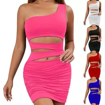 Женская модная однотонная сумка через плечо с полыми и плиссированными ягодицами, сексуальное платье L чёрный