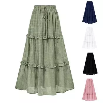 Женская модная однотонная свободная длинная юбка с эластичной резинкой на талии S розовый