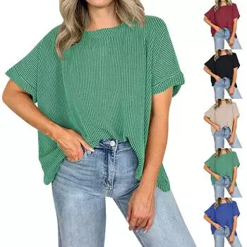 Женская модная однотонная свободная футболка с круглым вырезом и коротким рукавом L бежевый