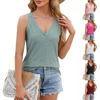 Женская модная однотонная свободная футболка с V-образным вырезом и верхом из жилета L чёрный