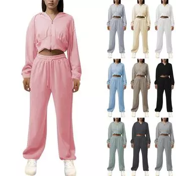 Женская модная однотонная свободная куртка с капюшоном и длинными рукавами, повседневные брюки на резинке на талии L бежевый