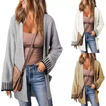 Женская модная однотонная свободная куртка с карманом на пуговицах и длинными рукавами L чёрный