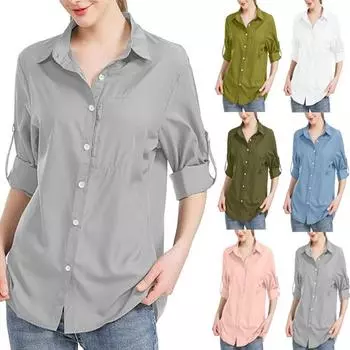 Женская модная однотонная свободная повседневная рубашка с длинным рукавом и пуговицами XXXL белый