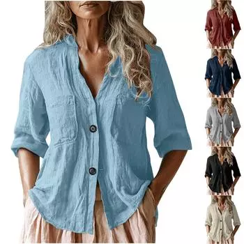 Женская модная однотонная свободная рубашка с карманом на пуговицах и рукавом 3/4 XXL