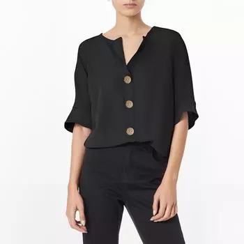 Женская модная однотонная свободная рубашка с V-образным вырезом на пуговицах L