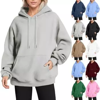 Женская модная однотонная свободная толстовка с капюшоном и завязками на рукавах L белый