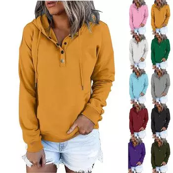 Женская модная однотонная толстовка с длинным рукавом и капюшоном на пуговицах L розовый