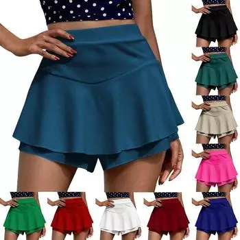 Женская модная однотонная юбка для йоги с эластичной талией, спортивные шорты с короткой юбкой и высокой талией L чёрный
