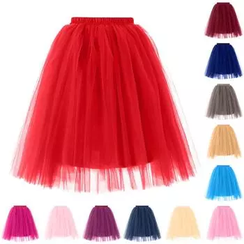 Женская модная однотонная юбка-полусолнце, юбка-фонарик для вечеринки, юбка-фонарик из пятислойной сетки XL