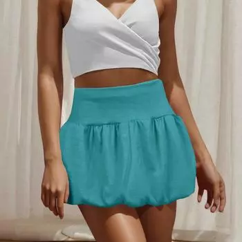 Женская модная однотонная юбка с высокой талией, двухслойная юбка-фонарик M синий