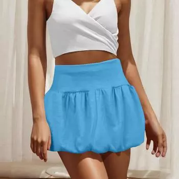 Женская модная однотонная юбка с высокой талией, двухслойная юбка-фонарик S синий