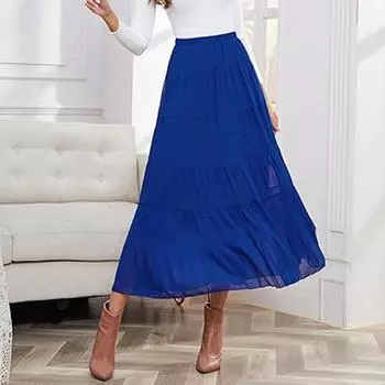 Женская модная однотонная юбка-труба с высокой талией и складками, длинная юбка-трапеция, полуюбка L синий