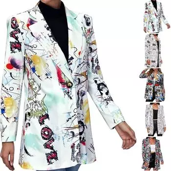Женская модная осенне-зимняя газета не находит маленький пиджак с принтом M разноцветный