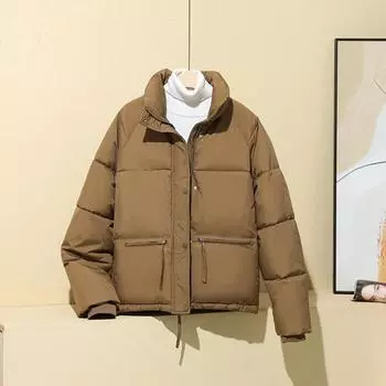 Женская модная осенне-зимняя стеганая куртка, женская повседневная верхняя одежда с карманами на молнии и воротником-стойкой, однотонное утепленное пальто L красный