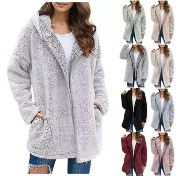 Женская модная осенне-зимняя толстая плюшевая куртка с карманами и длинными рукавами, топ M винный