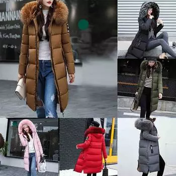 Женская модная осенне-зимняя тонкая утолщенная теплая хлопковая куртка средней длины M красный