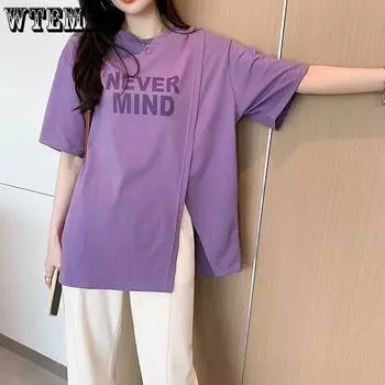 Женская модная открытая свободная футболка с короткими рукавами и короткими рукавами, однотонный топ с буквенным принтом M розовый