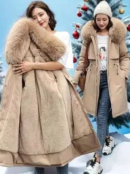 Женская модная парка средней длины, однотонная, утолщенный хлопок, зимнее пальто с капюшоном, повседневная спортивная куртка и верхняя одежда M хаки