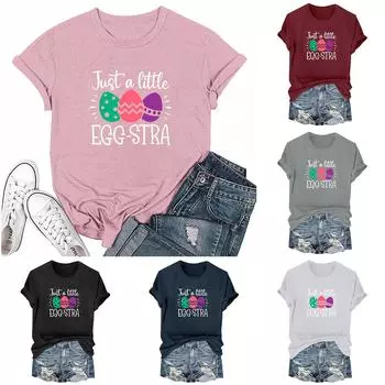 Женская модная пасхальная принтованная повседневная плиссированная круглая футболка с коротким рукавом L розовый