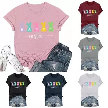 Женская модная пасхальная принтованная повседневная плиссированная круглая футболка с коротким рукавом M белый