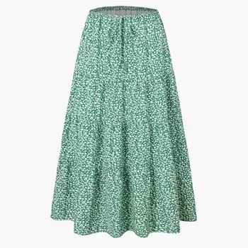 Женская модная плиссированная юбка с цветочным принтом и эластичным поясом из кружева M зелёный