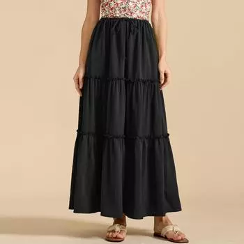 Женская модная плиссированная юбка с цветочным принтом и эластичным поясом, свободная юбка-трапеция с карманом L чёрный