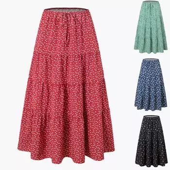 Женская модная плиссированная юбка с цветочным принтом и эластичным поясом из кружева L чёрный