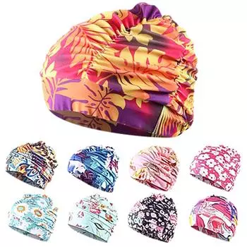 Женская модная плиссированная удобная шапочка для плавания большого размера с длинными волосами для защиты ушей и спа 6 разноцветный