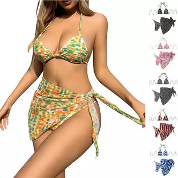 Женская модная пляжная сексуальная юбка, купальник из трех частей бикини L чёрный