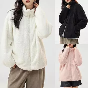 Женская модная плюшевая куртка на молнии, пальто, повседневный топ, однотонная теплая куртка с длинными рукавами, пальто L синий