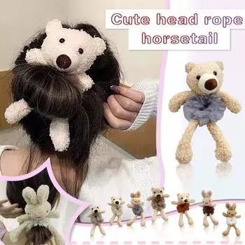 Женская модная плюшевая повязка для волос, милый галстук с медведем, веревка для головы, кобура с хвостиком оранжевый