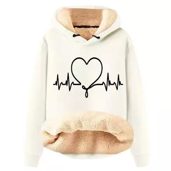 Женская модная плюшевая теплая свободная толстовка с капюшоном и принтом L бежевый