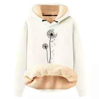 Женская модная плюшевая теплая свободная толстовка с капюшоном и принтом L бежевый