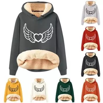 Женская модная плюшевая теплая свободная толстовка с капюшоном и принтом L чёрный