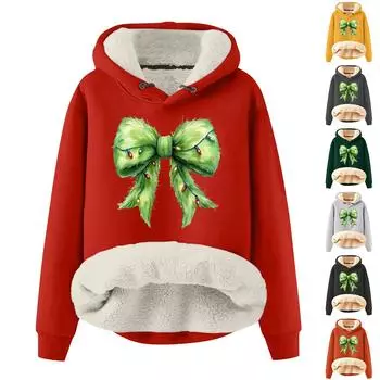 Женская модная плюшевая теплая свободная толстовка с капюшоном и рождественским бантом M зелёный