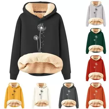 Женская модная плюшевая теплая свободная толстовка с капюшоном и принтом M