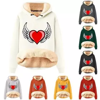 Женская модная плюшевая теплая свободная толстовка с капюшоном и принтом XXL красный