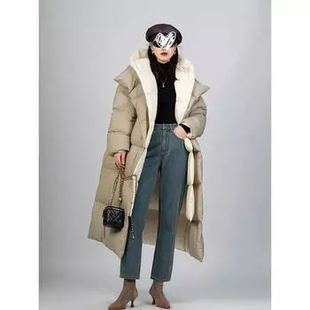 Женская модная поддельная двухкомпонентная парка, пуховик, толстое теплое длинное пальто с капюшоном, пушистая белая утиная пуховая куртка, новинка зимы 2024 года XL