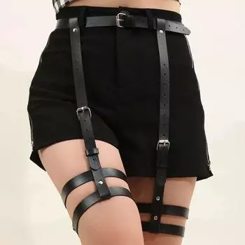 Женская модная подвязка, подвязка из искусственной кожи, декоративный ремень с шипами, регулируемая готическая подвязка, женское готическое белье, бондаж Ajustable чёрный
