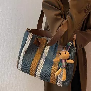 Женская модная полосатая холщовая сумка, портативная большая сумка, сумка через плечо белый