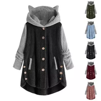 Женская модная полосатая лоскутная набивная плюшевая повседневная куртка на молнии с капюшоном XXXXL