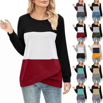 Женская модная полосатая печать с длинными рукавами и перекрестным подолом XXXL