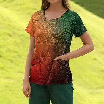 Женская модная полосатая рабочая одежда с градиентным принтом и короткими рукавами с верхом с двойными карманами S