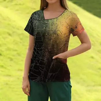 Женская модная полосатая рабочая одежда с градиентным принтом и короткими рукавами с верхом с двойными карманами S