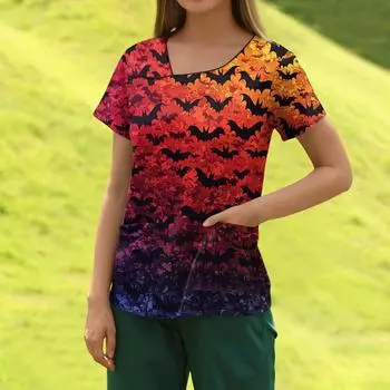 Женская модная полосатая рабочая одежда с градиентным принтом и короткими рукавами с верхом с двойными карманами XXXXL красный