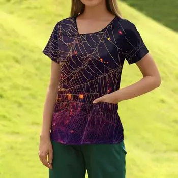 Женская модная полосатая рабочая одежда с градиентным принтом и короткими рукавами с верхом с двойными карманами M