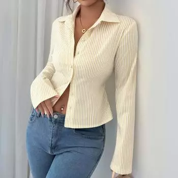 Женская модная полосатая рубашка с длинным рукавом на пуговицах L